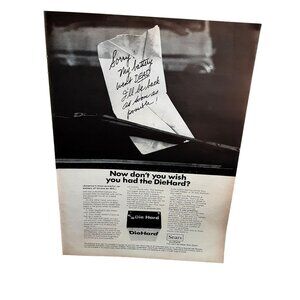 1968 Sears DieHard Battery Ad Sorry My Battery Went Dead Vintage Ad